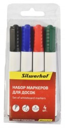 Набор маркеров для досок Silwerhof PRIME пулевидный пиш. наконечник 1-3мм 4цв. пакет с европодвесом