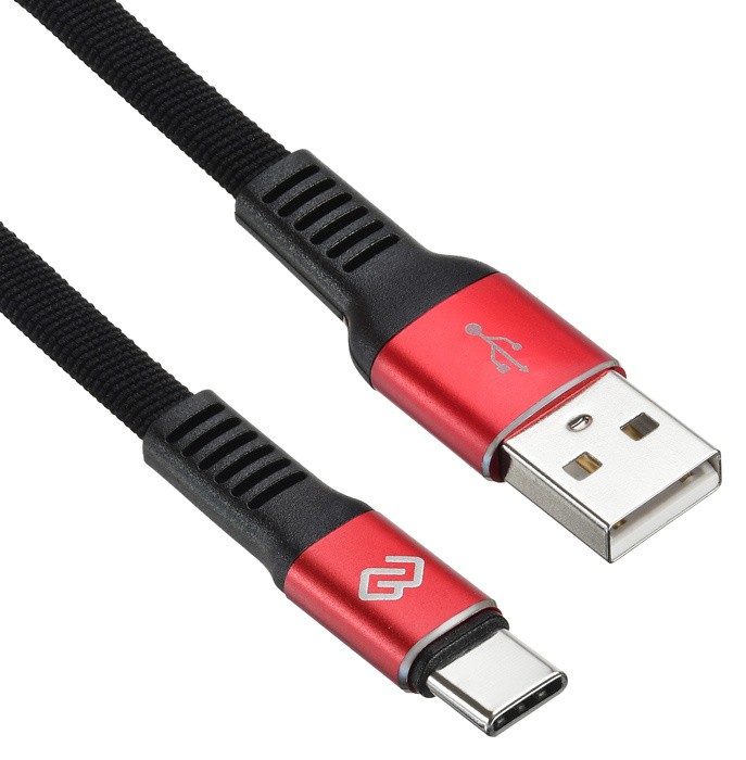 Кабель Digma USB (m)-USB Type-C (m) 1.2м черный/красный плоский