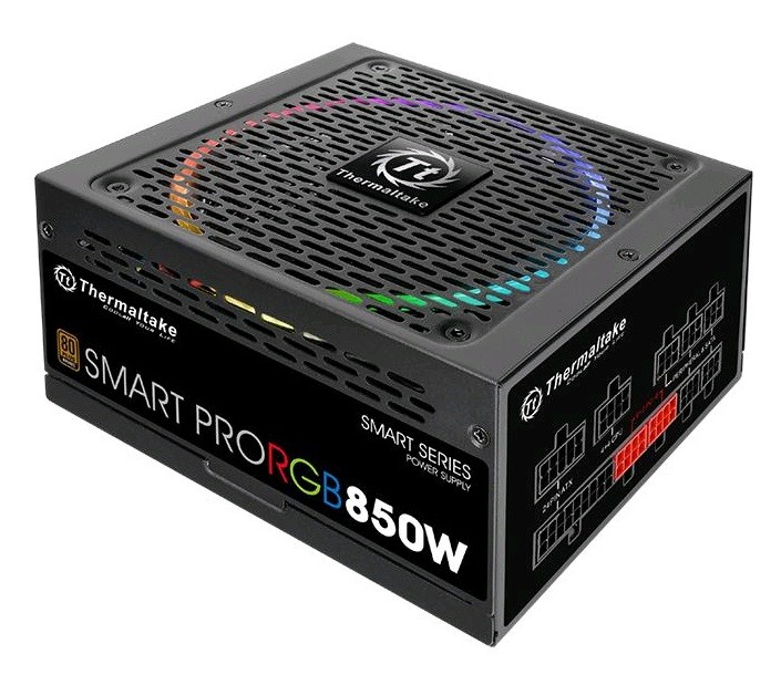 Блок питания Thermaltake ATX 850W SMART PRO RGB 80+ bronze (24+4+4pin) APFC 140mm fan color LED 9xSATA Cab Manag RTL