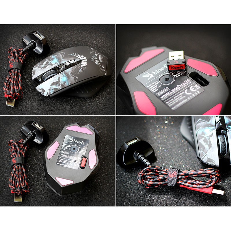 Мышь A4Tech Bloody R80 Skull черный/рисунок оптическая (4000dpi) беспроводная USB3.0 (8but)