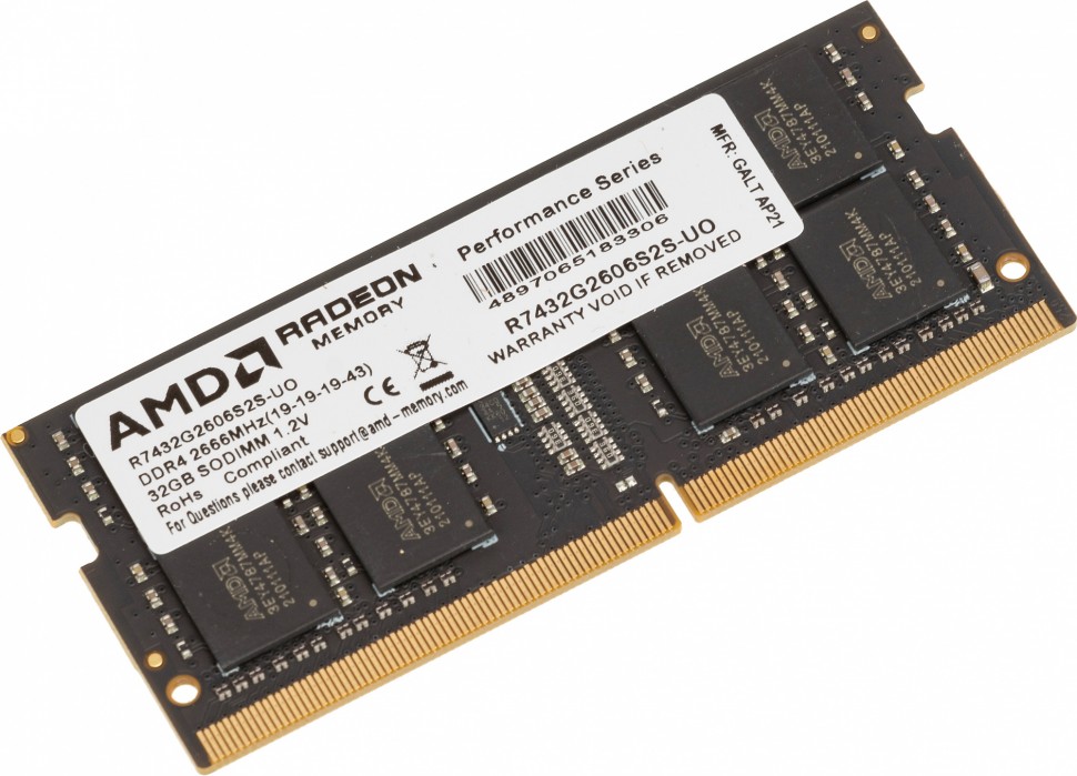 Память DDR4 32Gb 2666MHz AMD R7432G2606S2S-UO OEM PC4-21300 CL19 SO-DIMM 260-pin 1.2В
