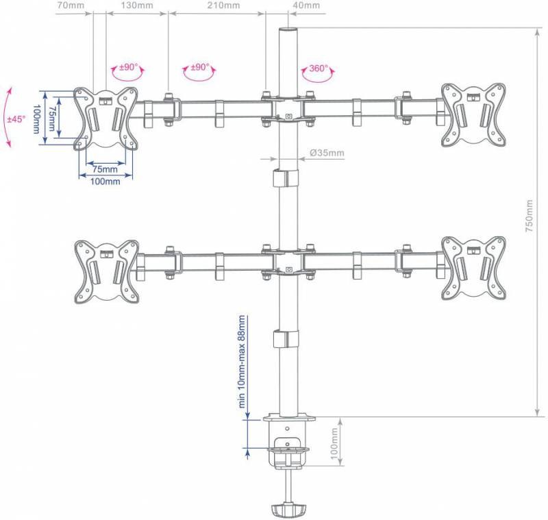 Кронштейн для мониторов Arm Media LCD-T14 черный 15"-32" макс.24кг настольный поворот и наклон верт.перемещ.