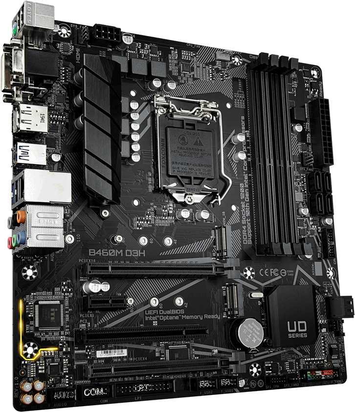 Материнская плата Gigabyte B460M D3H Soc-1200 Intel B460 4xDDR4 mATX AC`97 8ch(7.1) GbLAN RAID+VGA+DVI+HDMI+DP