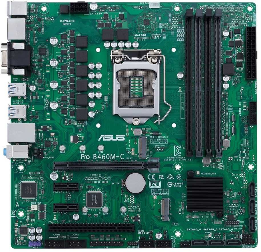 Материнская плата Asus PRO B460M-C/CSM Soc-1200 Intel B460 4xDDR4 mATX AC`97 8ch(7.1) GbLAN RAID+HDMI+DP