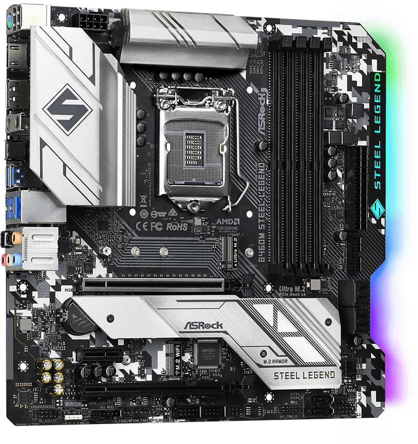 Материнская плата Asrock B460M STEEL LEGEND Soc-1200 Intel B460 4xDDR4 mATX AC`97 8ch(7.1) 2.5Gg+HDMI+DP