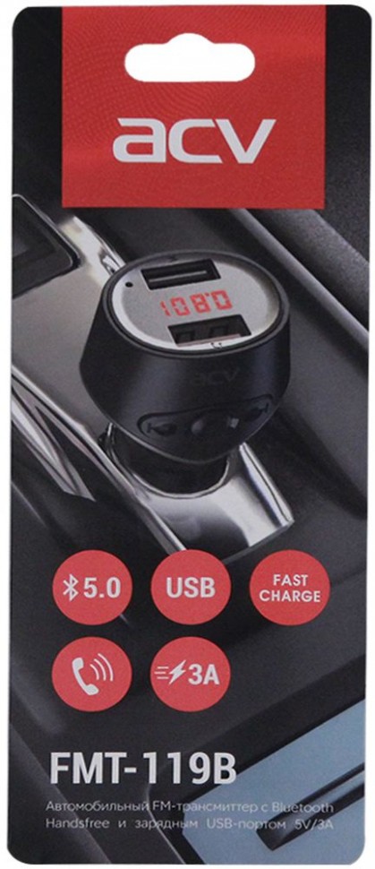 Автомобильный FM-модулятор ACV FMT-119B черный BT USB (37400)