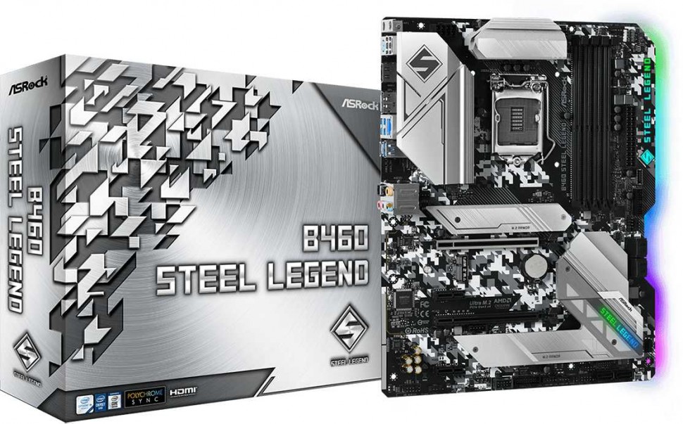 Материнская плата Asrock B460 STEEL LEGEND Soc-1200 Intel B460 4xDDR4 ATX AC`97 8ch(7.1) 2.5Gg+HDMI+DP