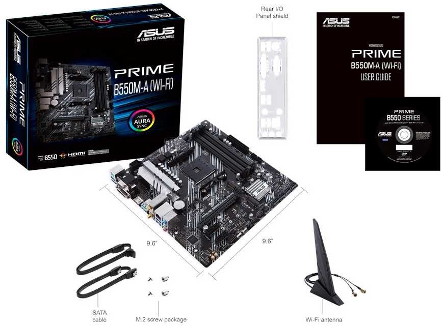 Материнская плата Asus PRIME B550M-A (WI-FI) Soc-AM4 AMD B550 4xDDR4 mATX AC`97 8ch(7.1) GbLAN RAID+VGA+DVI+HDMI