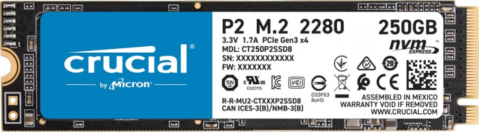 Накопитель SSD Crucial PCI-E x4 250Gb CT250P2SSD8 P2 M.2 2280