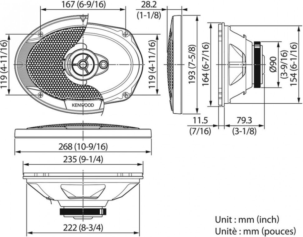 Колонки автомобильные Kenwood KFC-S6976EX 500Вт 87дБ 4Ом 16x23см (6x9дюйм) (ком.:2кол.) коаксиальные трехполосные