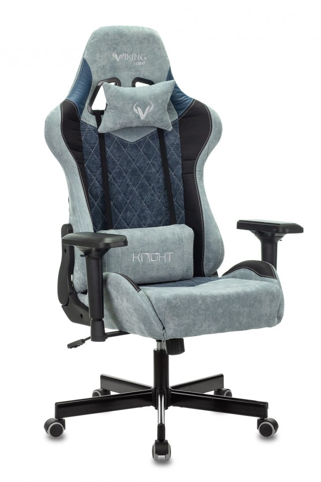 Кресло игровое Zombie VIKING 7 KNIGHT Fabric синий текстиль/эко.кожа с подголов. крестовина металл
