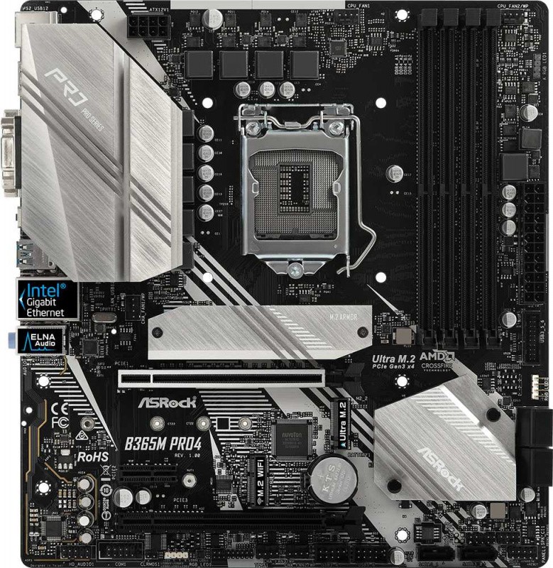 Материнская плата Asrock B365M PRO4 Soc-1151v2 Intel B365 4xDDR4 mATX AC`97 8ch(7.1) GbLAN+VGA+DVI+HDMI