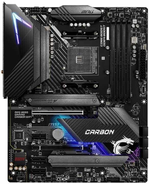 Материнская плата MSI MPG B550 GAMING CARBON WIFI Soc-AM4 AMD B550 4xDDR4 ATX AC`97 8ch(7.1) 2.5Gg RAID+HDMI+DP