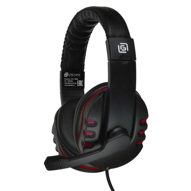 Наушники с микрофоном Оклик HS-L380G ABADDON черный/красный 1.8м мониторные оголовье (JD-032)