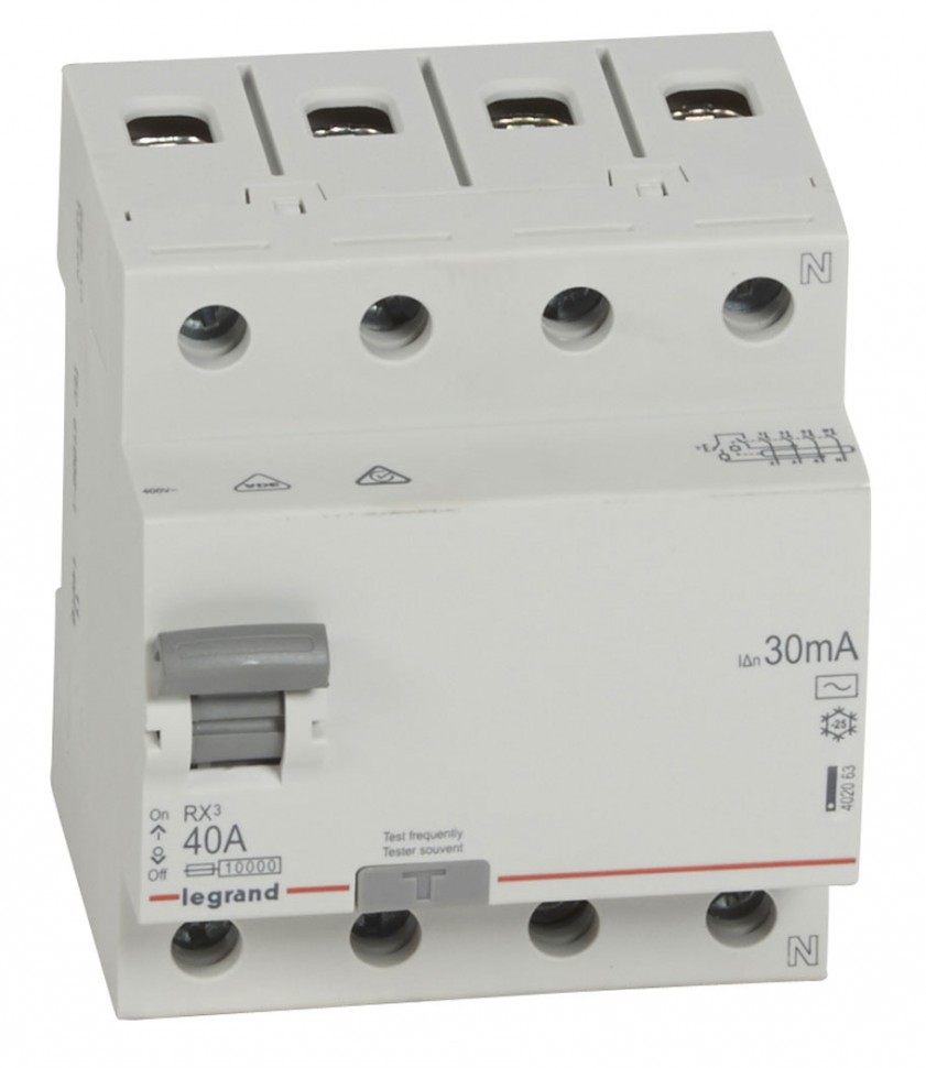 Выключатель дифф. тока Legrand RX3 402063 40A 30мА AC 4П 400В 4мод