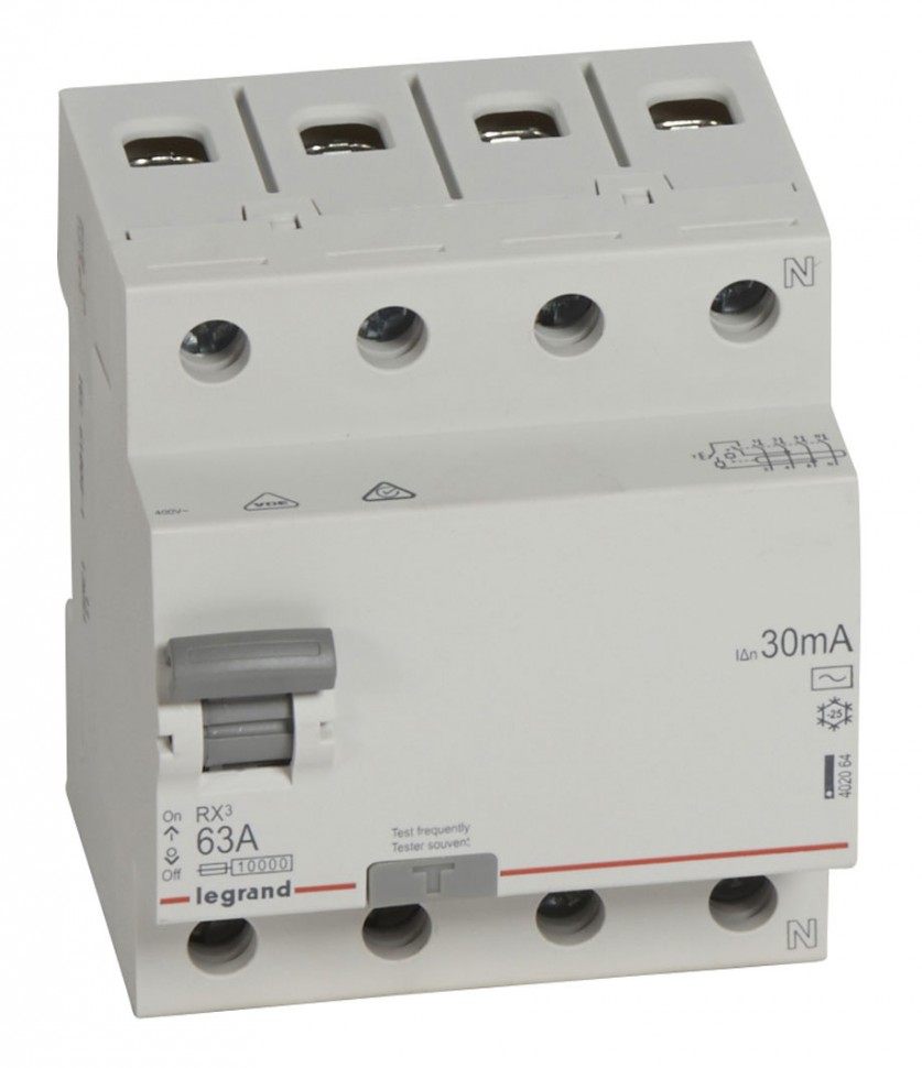 Выключатель дифф. тока Legrand RX3 402064 63A 30мА AC 4П 400В 4мод