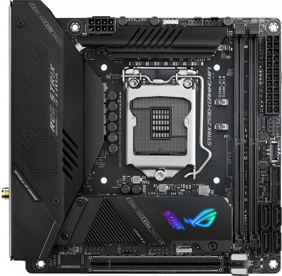 Материнская плата Asus ROG STRIX Z590-I GAMING WIFI Soc-1200 Intel Z590 2xDDR4 mini-ITX AC`97 8ch(7.1) 2.5Gg RAID+HDMI