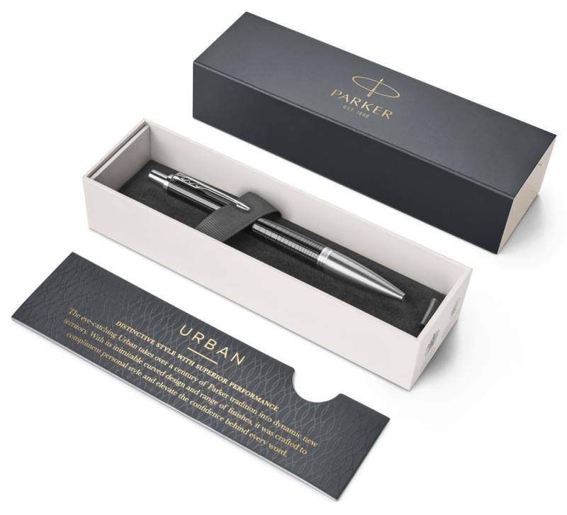 Ручка шариковая Parker Urban Premium K312 (1931615) Ebony Metal CT M синие чернила подар.кор.