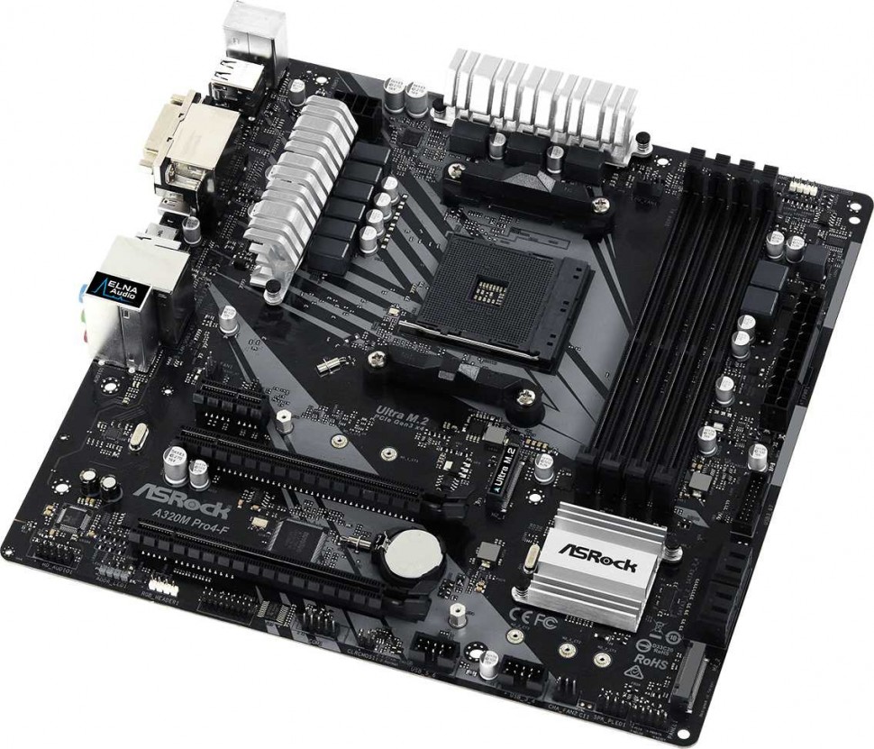 Материнская плата Asrock A320M PRO4-F Soc-AM4 AMD A320 4xDDR4 mATX AC`97 8ch(7.1) GbLAN RAID+VGA+DVI+HDMI