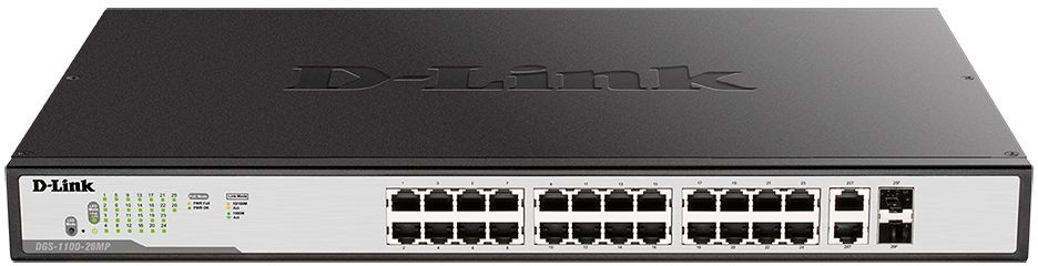 Коммутатор D-Link DGS-1100-26MP 26G 24PoE 370W настраиваемый