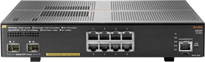 Коммутатор HPE Aruba 2930F JL258A 8G 2SFP+ 8PoE+ 125W