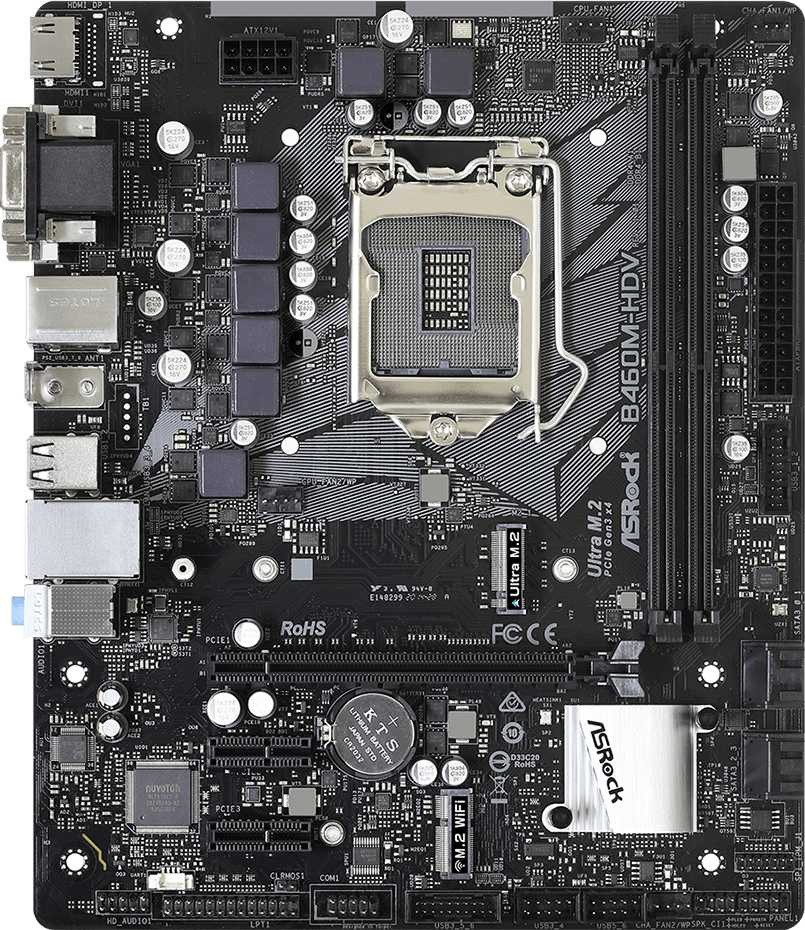 Материнская плата Asrock B460M-HDV Soc-1200 Intel B460 2xDDR4 mATX AC`97 8ch(7.1) GbLAN+VGA+DVI+HDMI