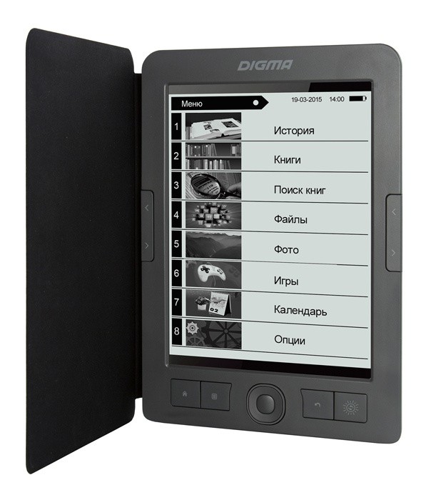 Электронная книга Digma R656 Cover 6" E-Ink Carta 800x600 600MHz/4Gb/microSDHC/подсветка дисплея темно-серый (в компл.:обложка)