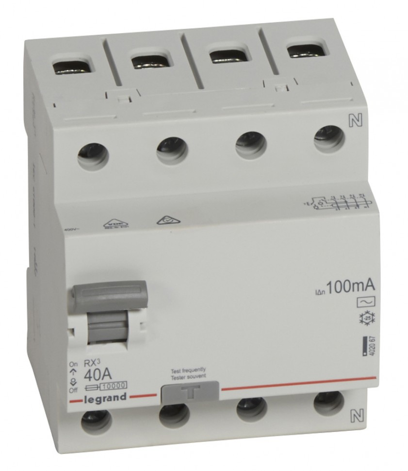 Выключатель дифф. тока Legrand RX3 402067 40A 100мА AC 4П 400В 4мод