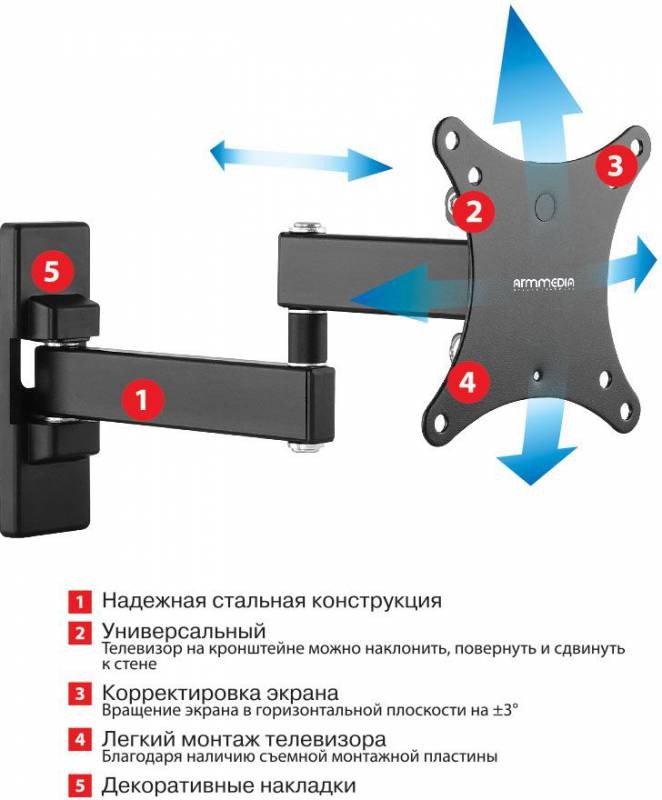 Кронштейн для телевизора Arm Media MARS-02 черный 10"-32" макс.20кг настенный поворот и наклон