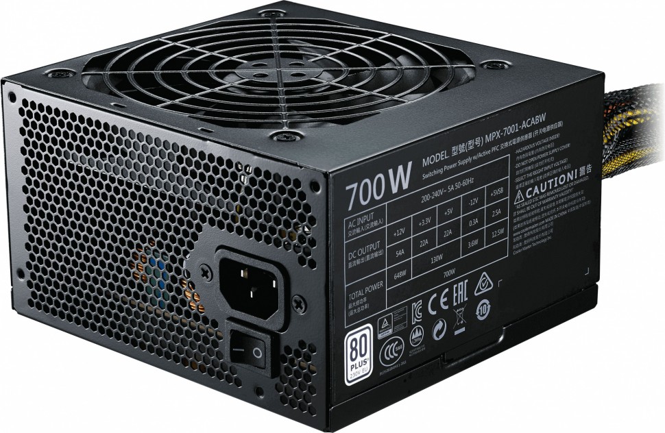 Блок питания Cooler Master ATX 700W MasterWatt Lite 700 80+ (24+4+4pin) APFC 120mm fan 6xSATA RTL