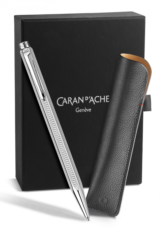Ручка шариковая Carandache Ecridor Hypnose (CC0890.020) серебристый в компл.:футляр кожаный для 1 ручки подар.кор.экскл.
