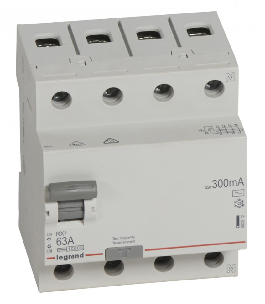 Выключатель дифф. тока Legrand RX3 402072 63A 300мА AC 4П 400В 4мод
