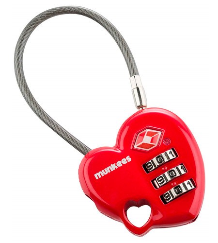 Замок Munkees Combination Lock - Heart (3606) красный д.80мм ш.37мм в.14мм