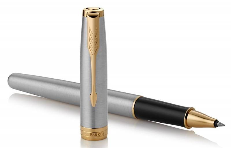 Ручка роллер Parker Sonnet Core T527 (1931506) Stainless Steel GT M черные чернила подар.кор.