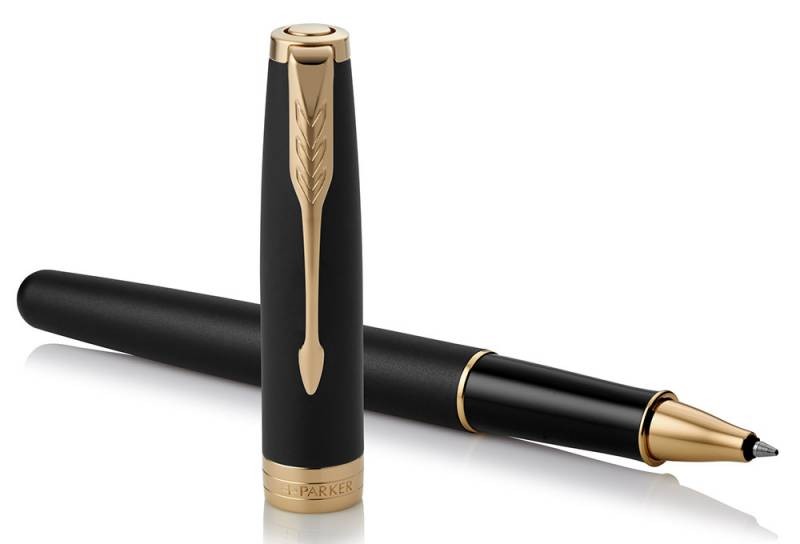 Ручка роллер Parker Sonnet Core T528 (1931518) Matte Black GT F черные чернила подар.кор.