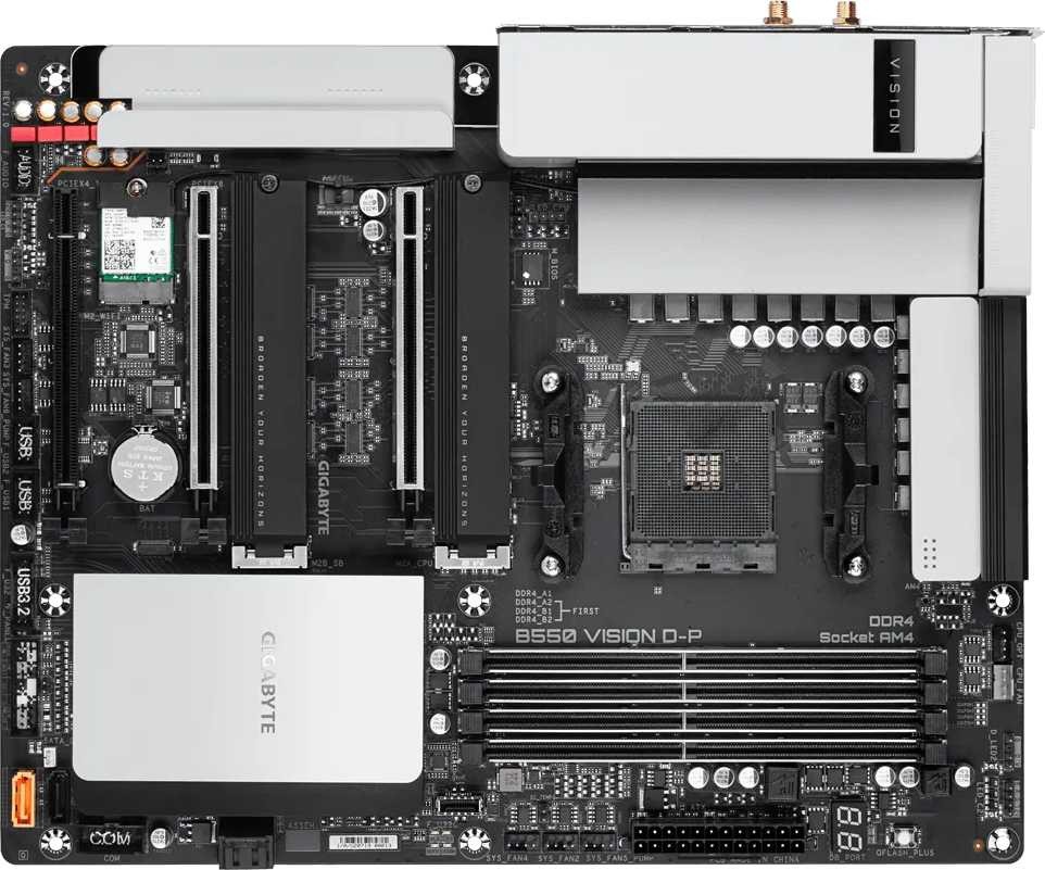 Материнская плата Gigabyte B550 VISION D-P Soc-AM4 AMD B550 4xDDR4 ATX AC`97 8ch(7.1) 2x2.5Gg RAID+HDMI+DP