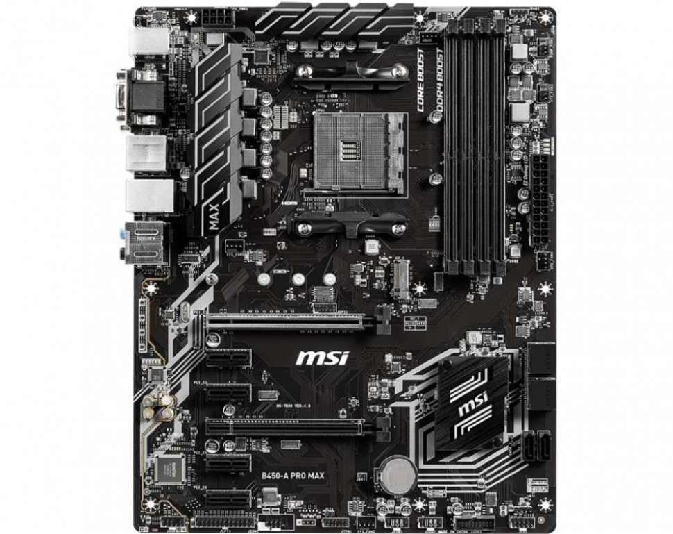 Материнская плата MSI B450-A PRO MAX Soc-AM4 AMD B450 4xDDR4 ATX AC`97 8ch(7.1) GbLAN RAID+VGA+DVI+HDMI