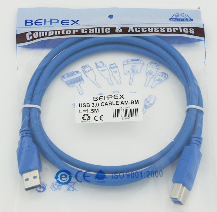 Кабель USB 3.0 A(m) USB 3.0 B (m) 1.5м синий