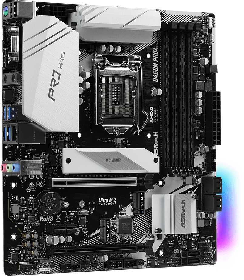Материнская плата Asrock B460M Pro4 Soc-1200 Intel B460 4xDDR4 mATX AC`97 8ch(7.1) GbLAN+VGA+HDMI+DP