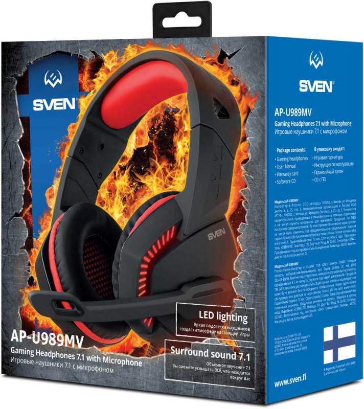 Наушники с микрофоном Sven AP-U989MV черный/красный 2.2м накладные оголовье