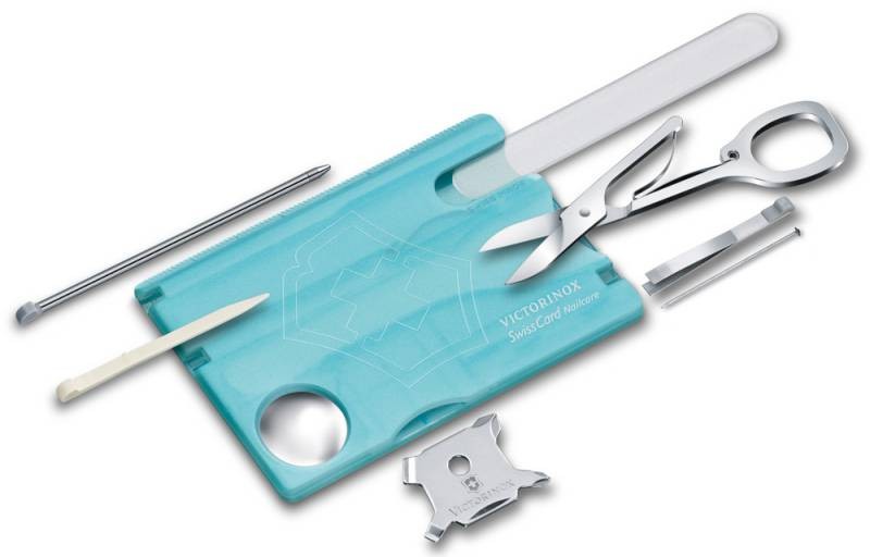 Швейцарская карта Victorinox SwissCard Nailcare (0.7240.T21) бирюзовый полупрозрачный коробка подарочная