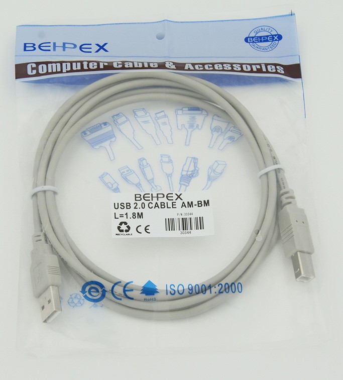Кабель 218998 USB A(m) USB B(m) 1.8м серый (упак.:77шт)