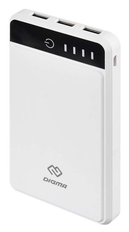 Мобильный аккумулятор Digma DG-10000-3U-WT Li-Pol 10000mAh 3A белый 3xUSB материал пластик