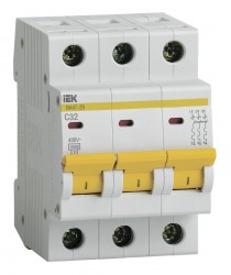 Выключатель автоматический IEK ВА47-29 MVA20-3-032-C 32A тип C 4.5kA 3П 400В 3мод белый