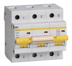 Выключатель автоматический IEK ВА47-100 MVA40-3-080-C 80A тип C 10kA 3П 400В 4.5 мод белый