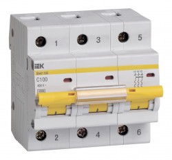 Выключатель автоматический IEK ВА47-100 MVA40-3-100-C 100A тип C 10kA 3П 400В 4.5 мод белый