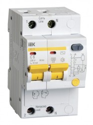 Выключатель автом. дифф. тока IEK АД12 MAD10-2-006-C-010 6A тип C 4.5kA 10мА AC 2П 230В 3мод белый