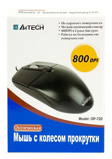 Мышь A4Tech OP-720 черный оптическая (1000dpi) PS/2 (3but)