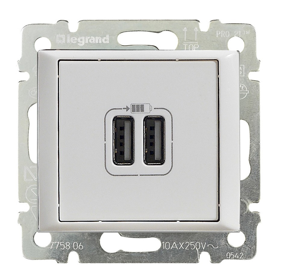 Розетка USB (2розет.) Legrand Valena (770470) скрыт. IP20 белый