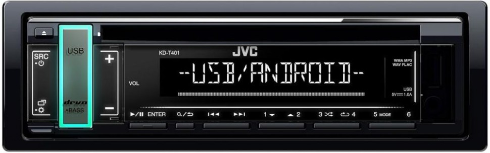 Автомагнитола CD JVC KD-T401 1DIN 4x50Вт